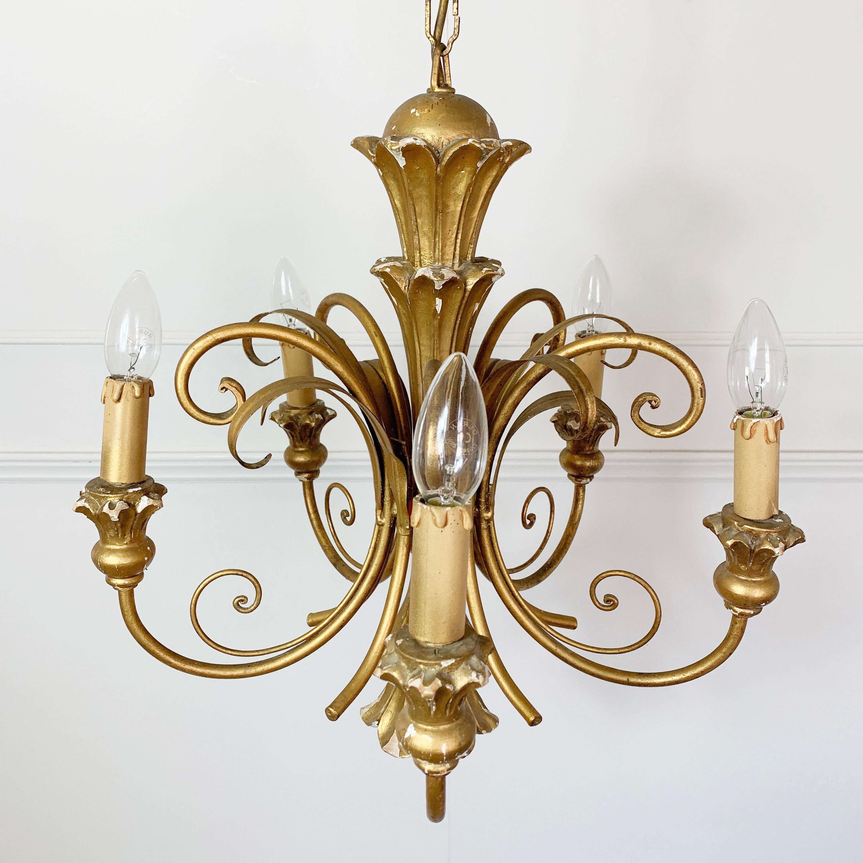 Gold Italian Scroll Chandelier, circa 1960s For Sale 5