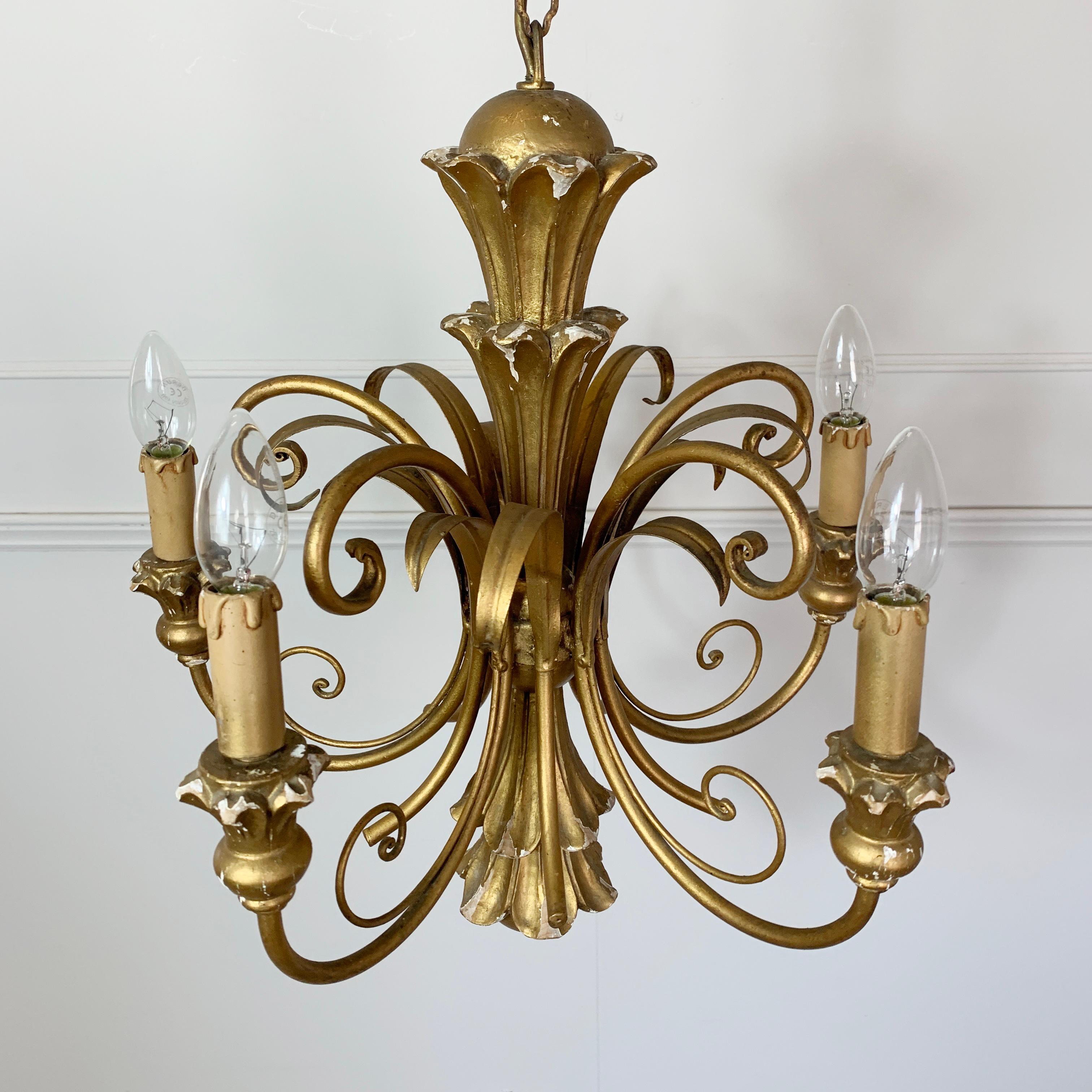 Gold Italian Scroll Chandelier, circa 1960s For Sale 6