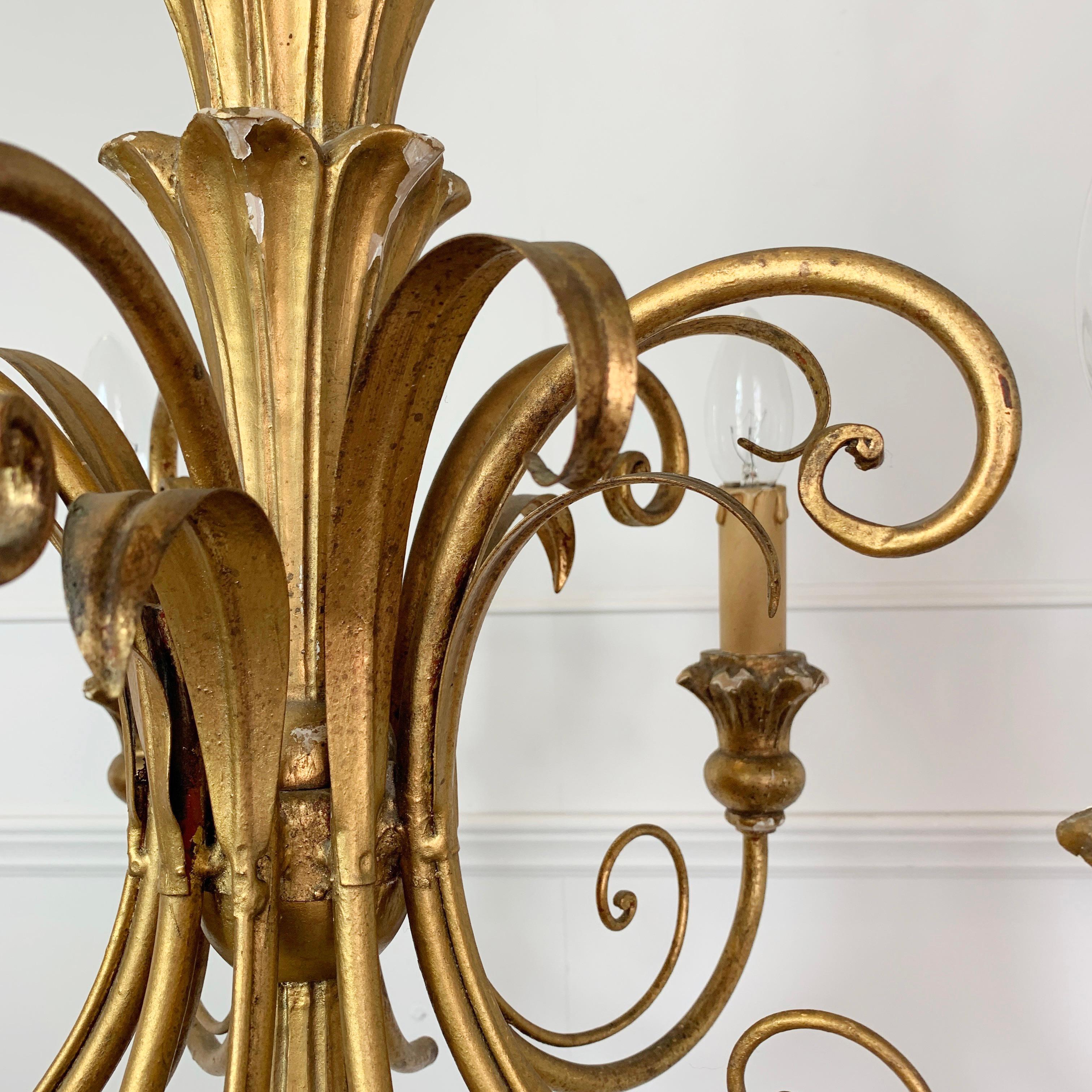 Mid-Century Modern Gold Italian Scroll Chandelier, circa 1960s For Sale