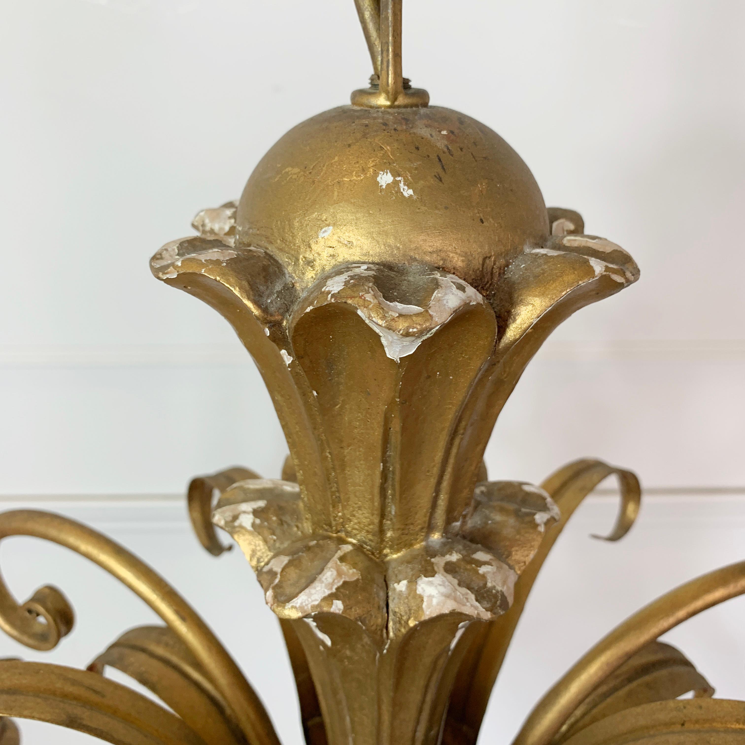 20th Century Gold Italian Scroll Chandelier, circa 1960s For Sale