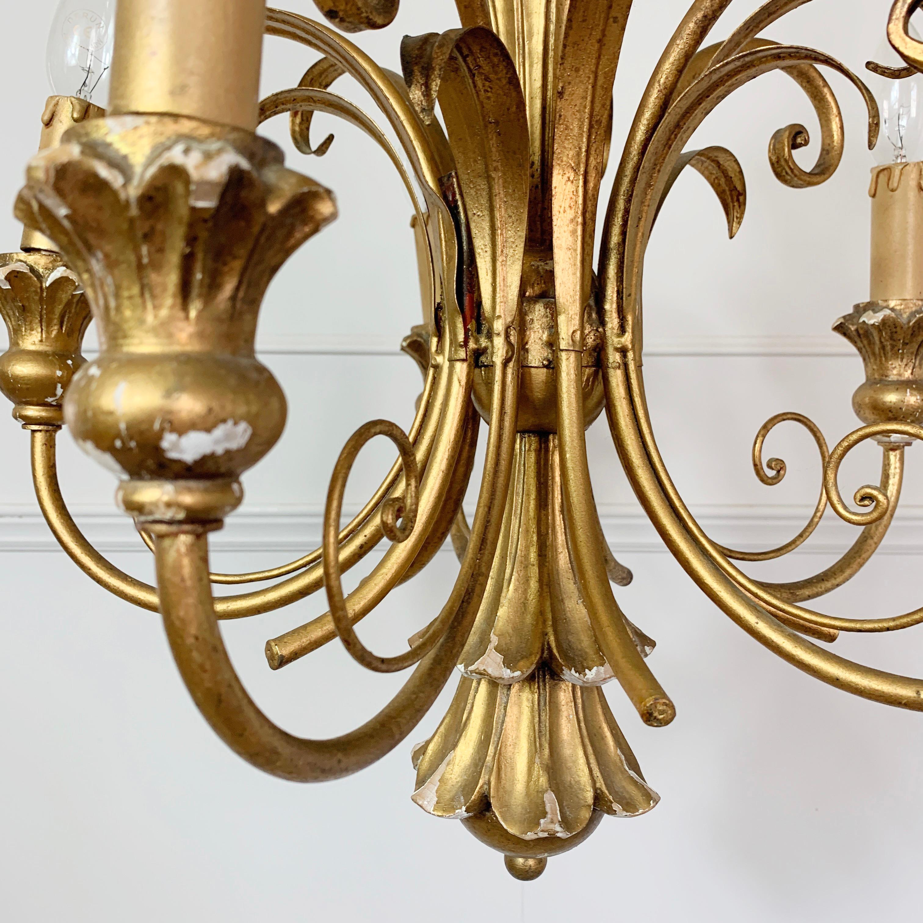Gold Italian Scroll Chandelier, circa 1960s For Sale 1