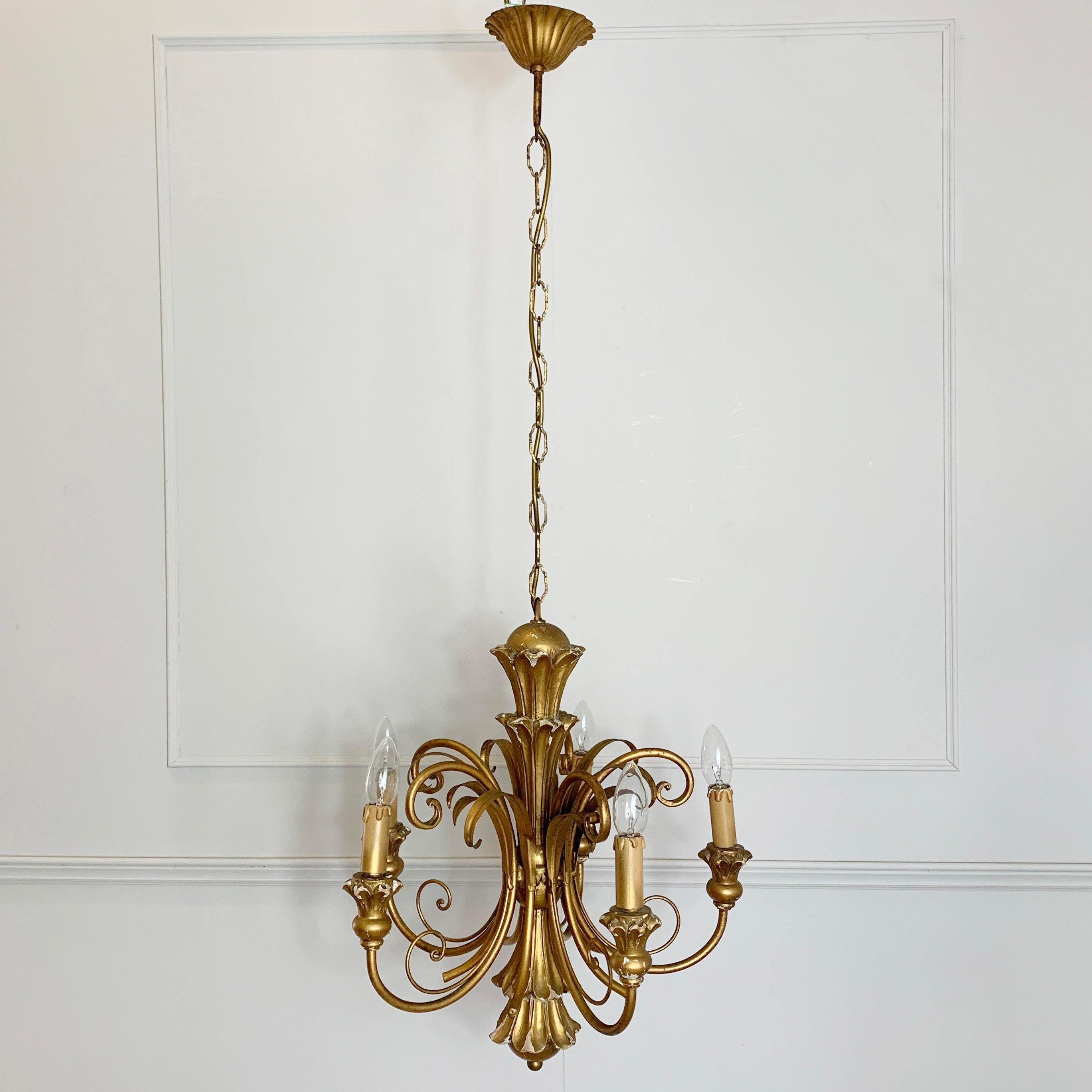 Gold Italian Scroll Chandelier, circa 1960s For Sale 2