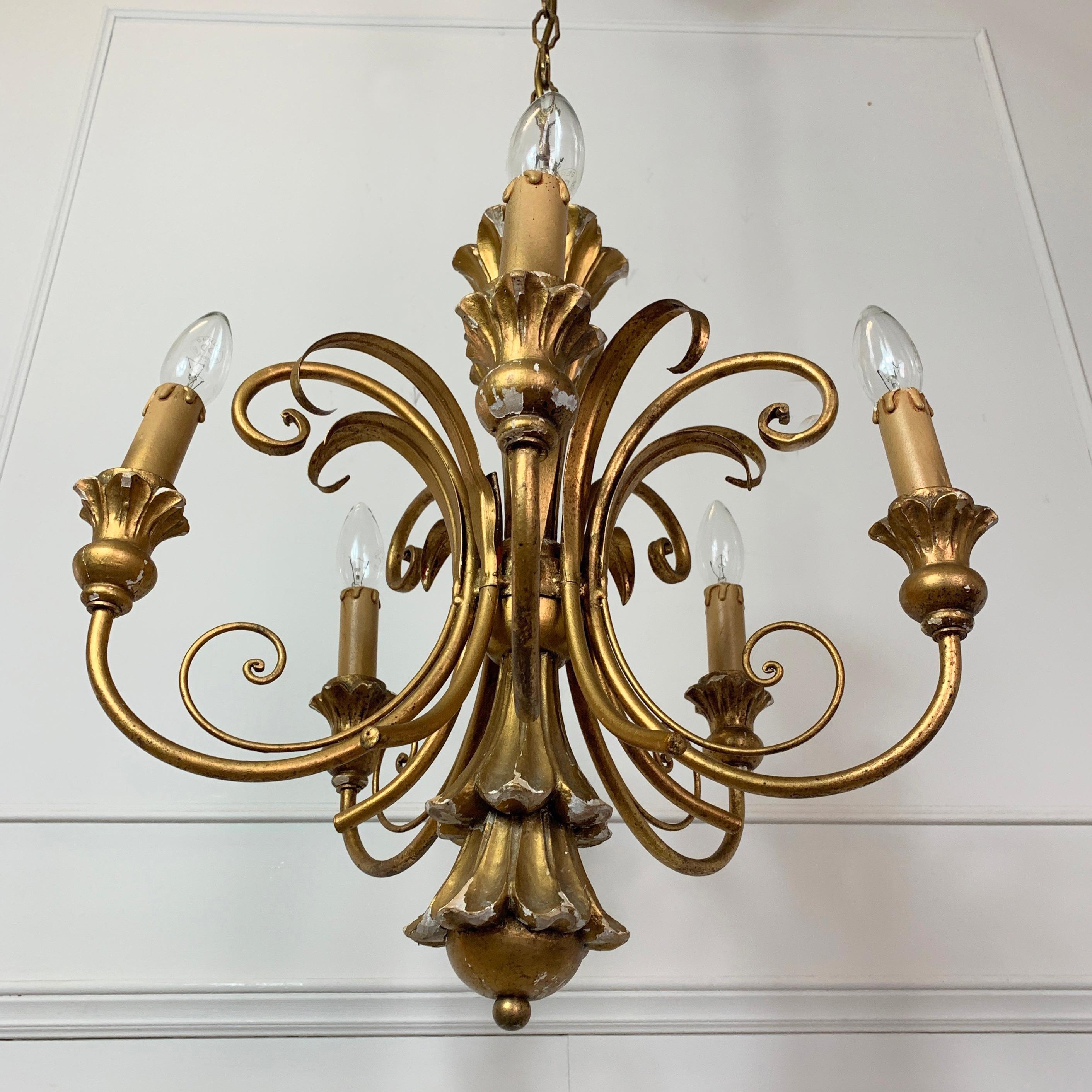 Gold Italian Scroll Chandelier, circa 1960s For Sale 3