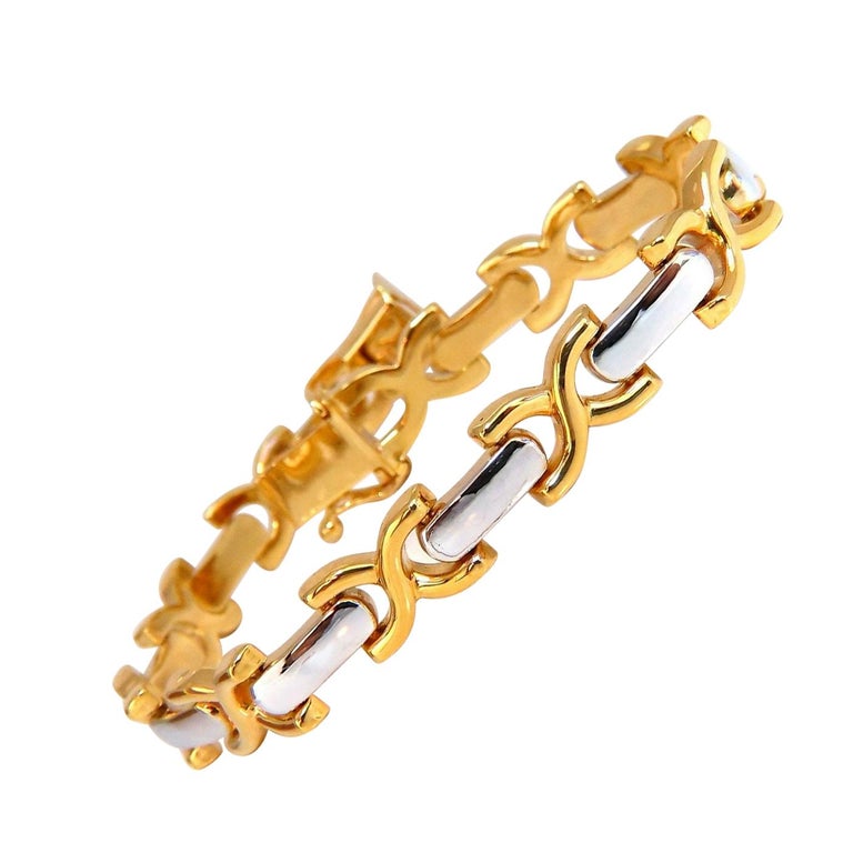 Gold Italian X-Link Bracelet Two-Tone 14 Karat For Sale at 1stDibs