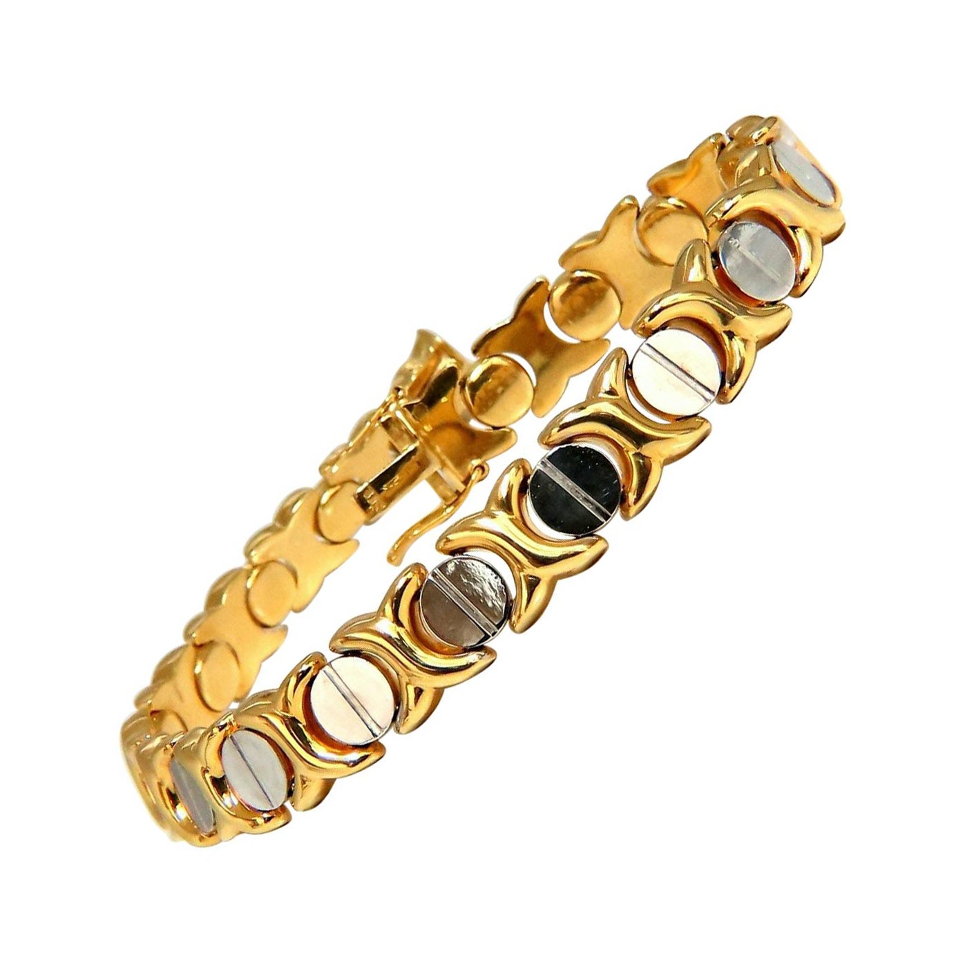 Pulsera italiana de oro con eslabones en forma de X, bicolor, de 14 quilates*
