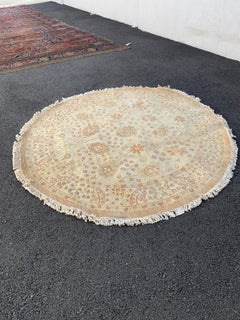 Gold Ivory Beige Floral Persian Style Round Rug