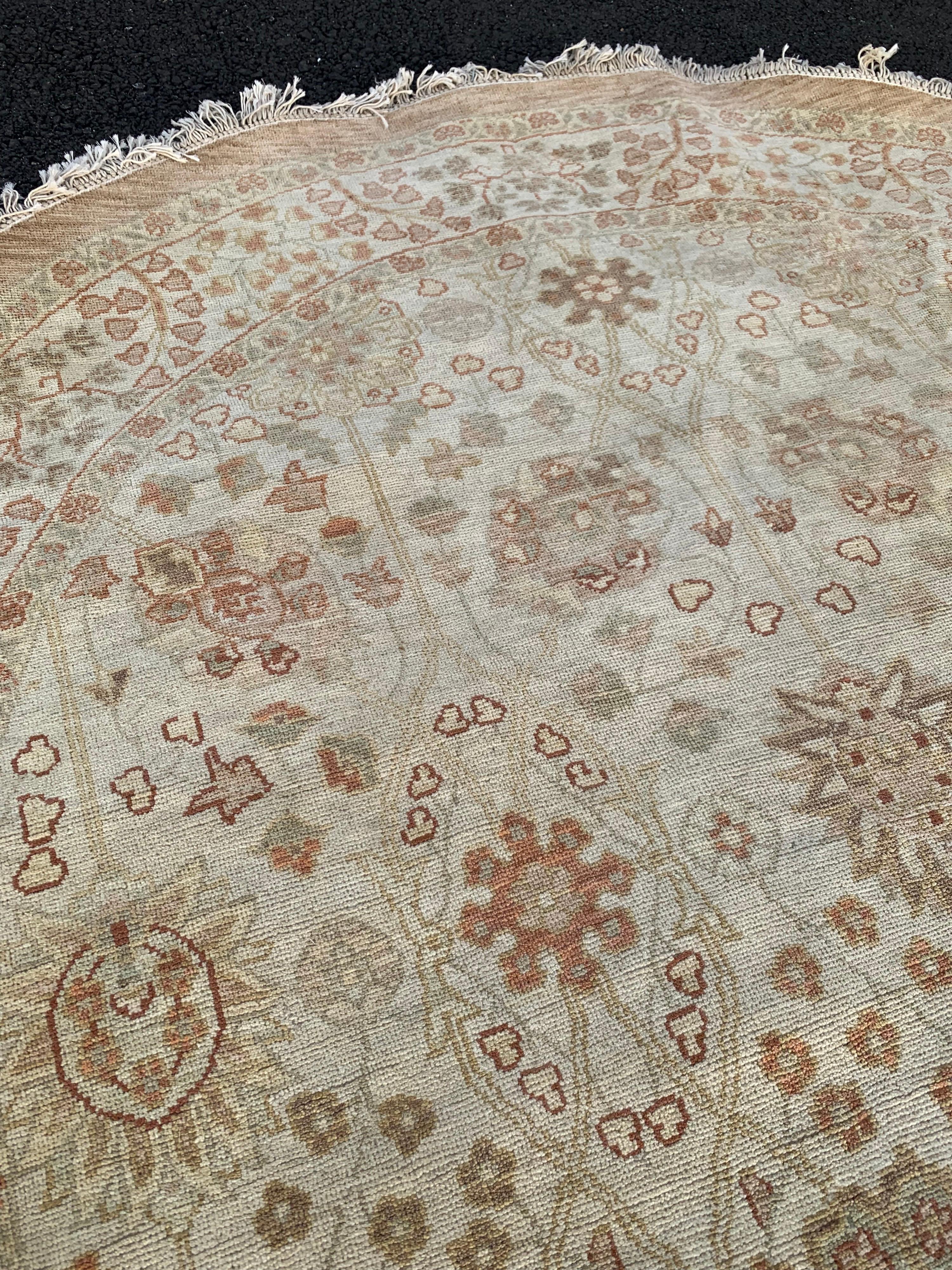 Oushak Gold Ivory Beige Floral Persian Style Round Rug For Sale