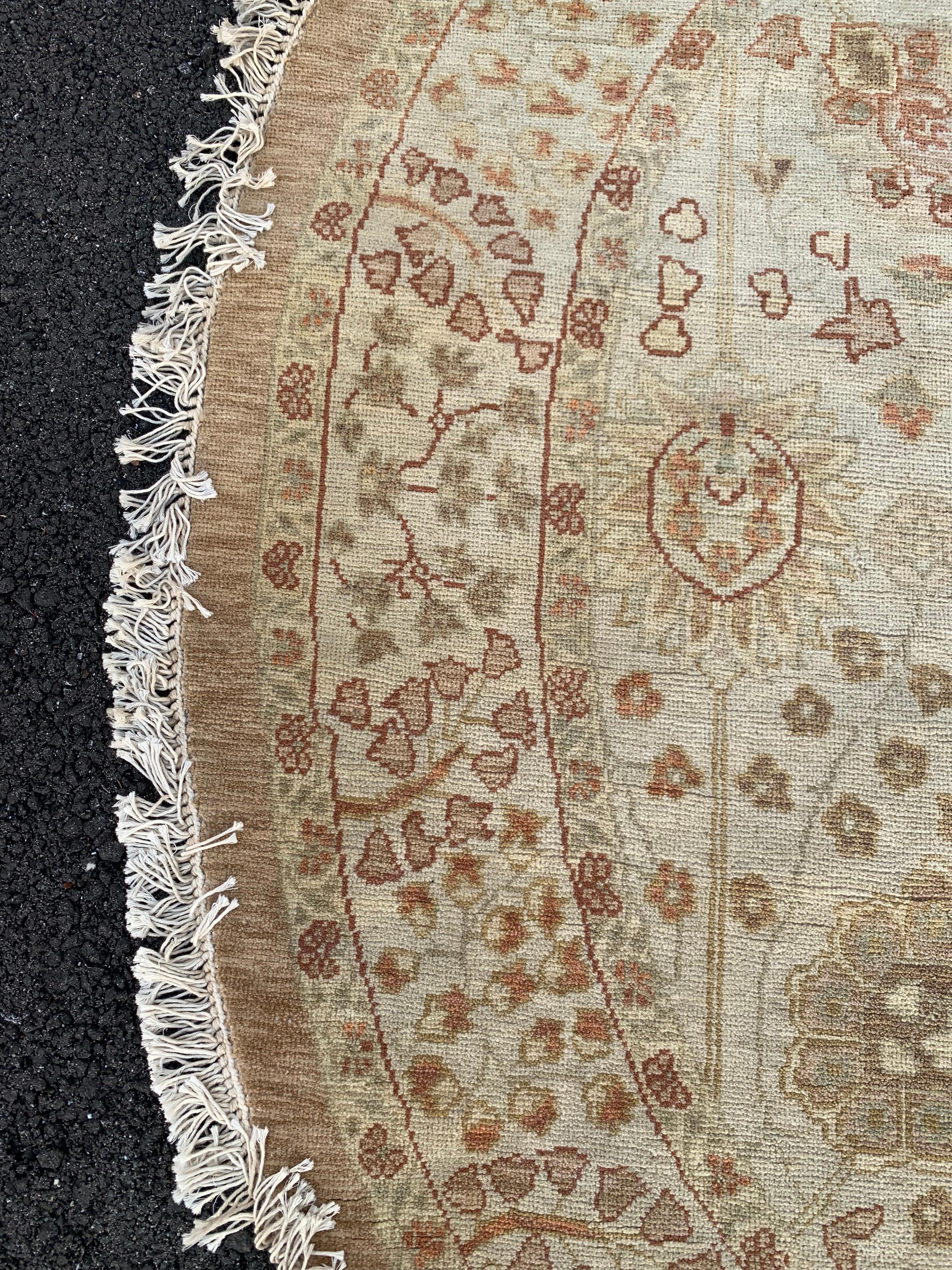 Egyptian Gold Ivory Beige Floral Persian Style Round Rug For Sale