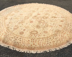 Gold Ivory Beige Floral Persian Tabriz Style Round Rug