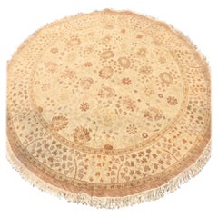 Gold Ivory Beige Floral Persian Tabriz Style Round Rug
