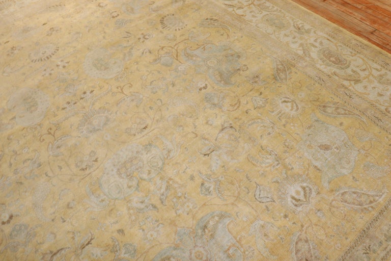 Gold Ivory Square Persian Antique Tabriz Rug For Sale at 1stDibs