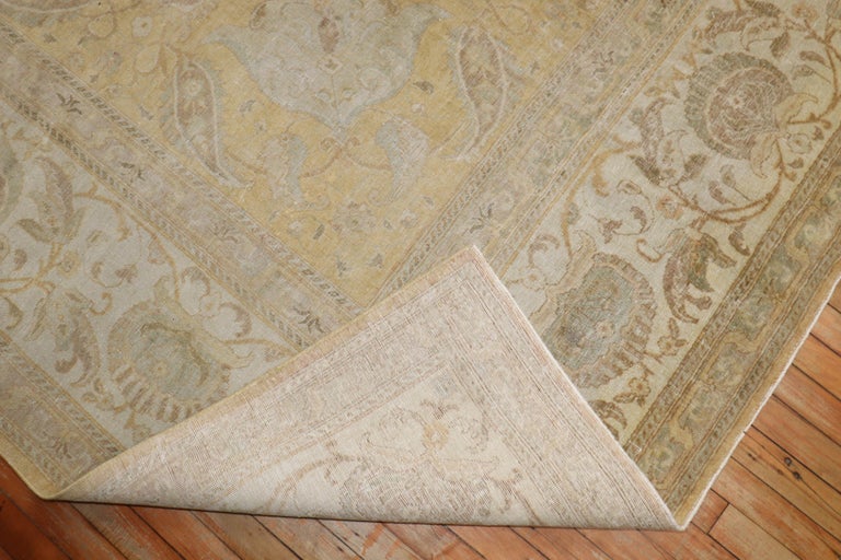 Gold Ivory Square Persian Antique Tabriz Rug For Sale at 1stDibs