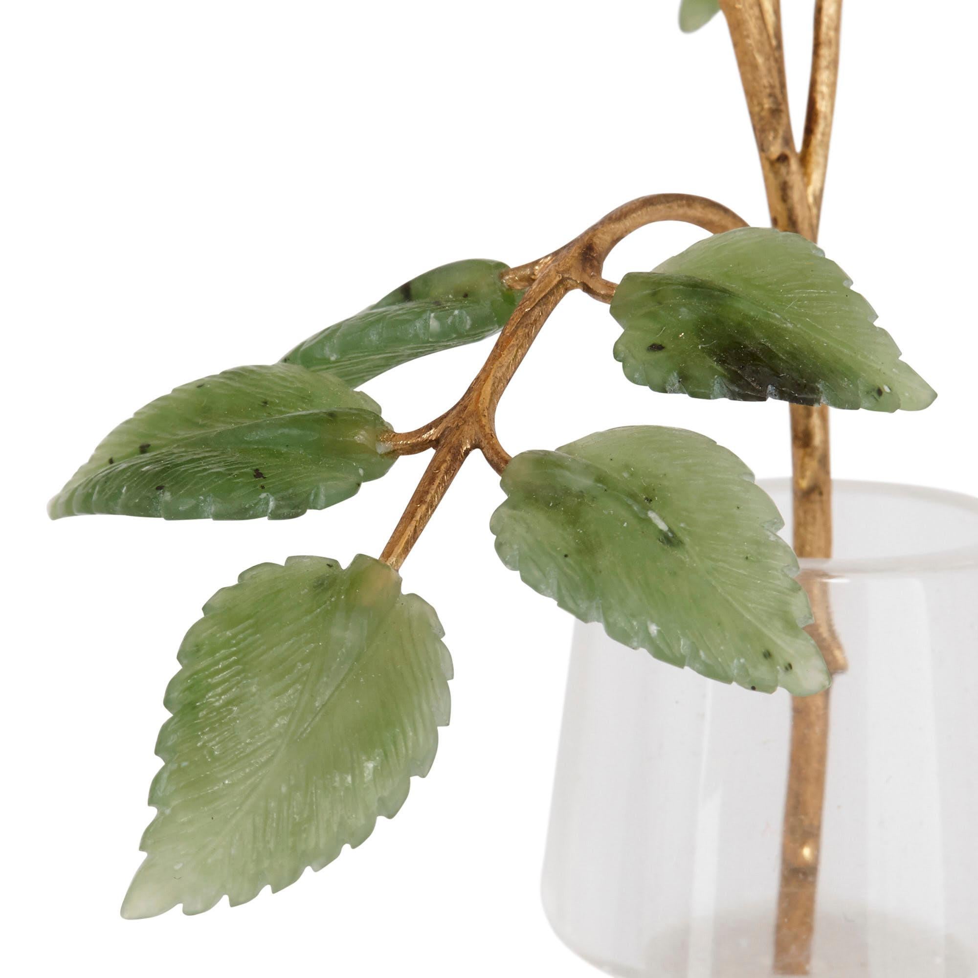 20th Century Gold, Jade, and Coral Flower Sprig in the Style of Fabergé
