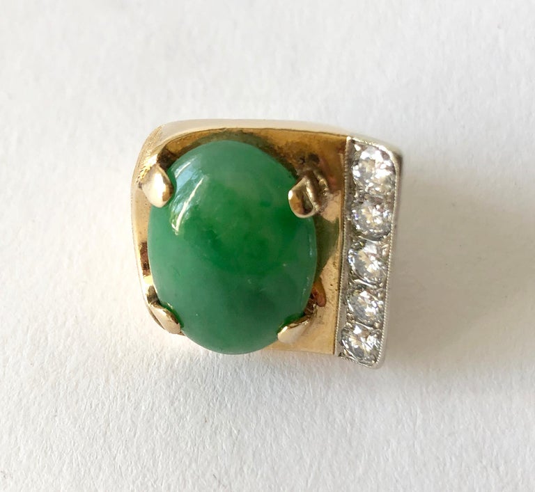Gold Jade and Diamond Large Scale Gentleman's Pinky Ring For Sale at