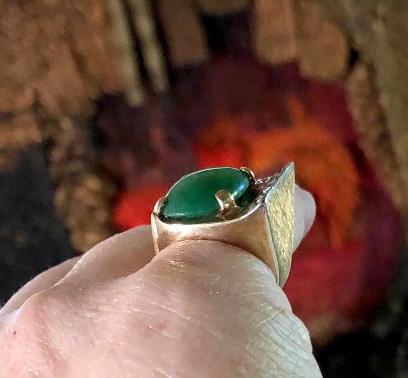 Modernist Gold Jade and Diamond Large Scale Gentleman's Pinky Ring For Sale