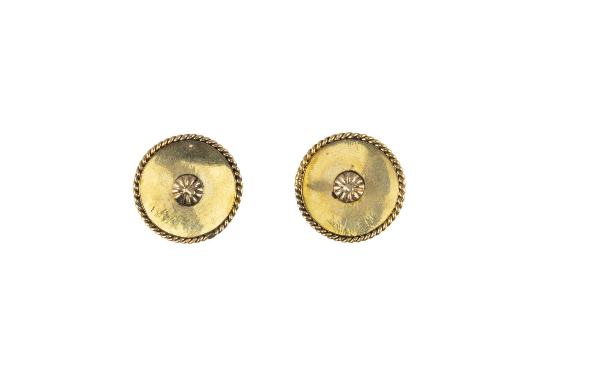 Taille ronde Boucles d'oreilles rondes en or, jade et diamants en vente