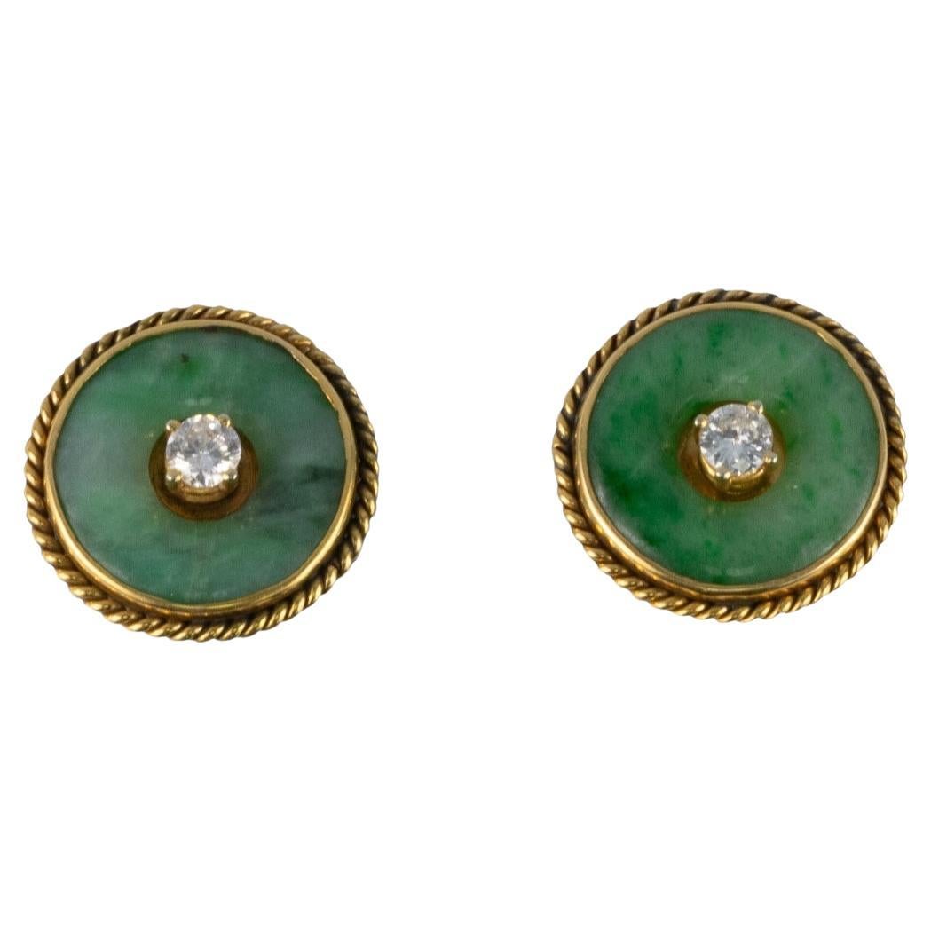 Boucles d'oreilles rondes en or, jade et diamants