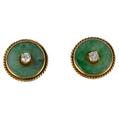 Boucles d'oreilles rondes en or, jade et diamants