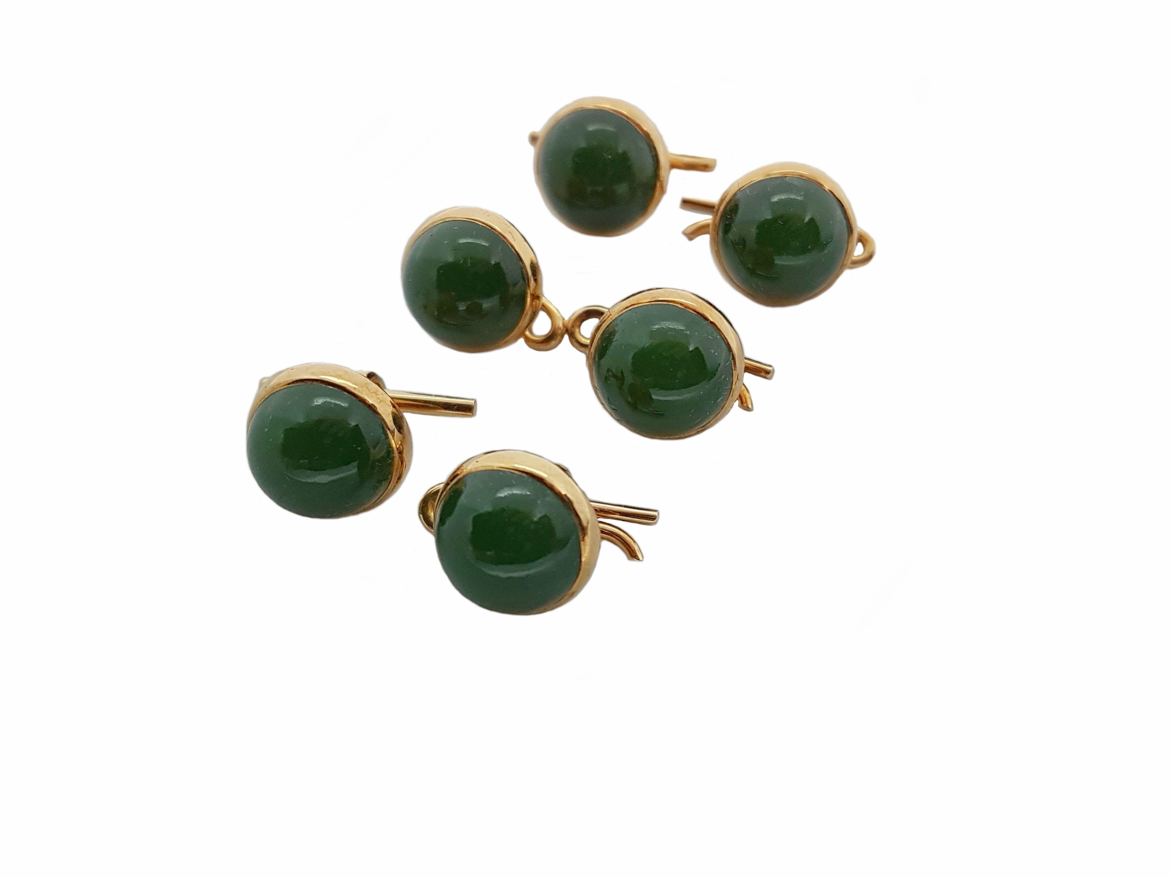 Gold Jade Cabochons Dress Buttons Early 20th Century In Excellent Condition For Sale In Berlin, DE