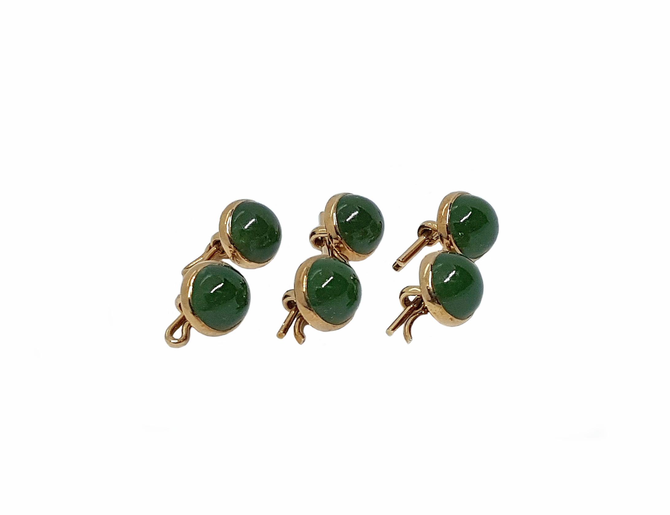Women's or Men's Gold Jade Cabochons Dress Buttons Early 20th Century For Sale