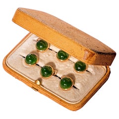 Gold Jade Cabochons Dress Buttons Early 20th Century