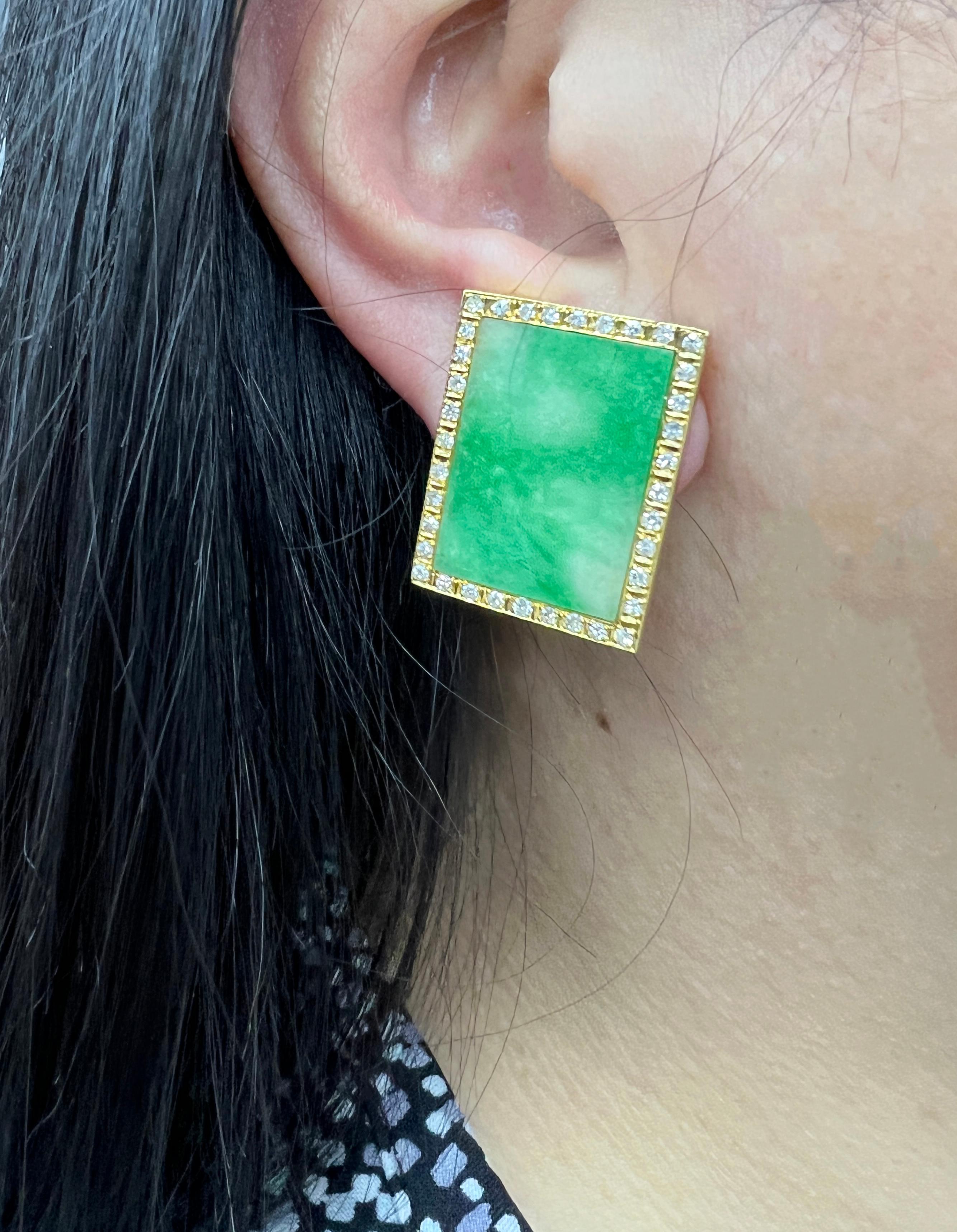 Women's Gold Jade Diamond Earrings For Sale