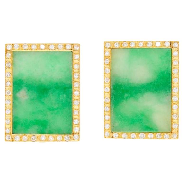 Gold Jade Diamond Earrings For Sale