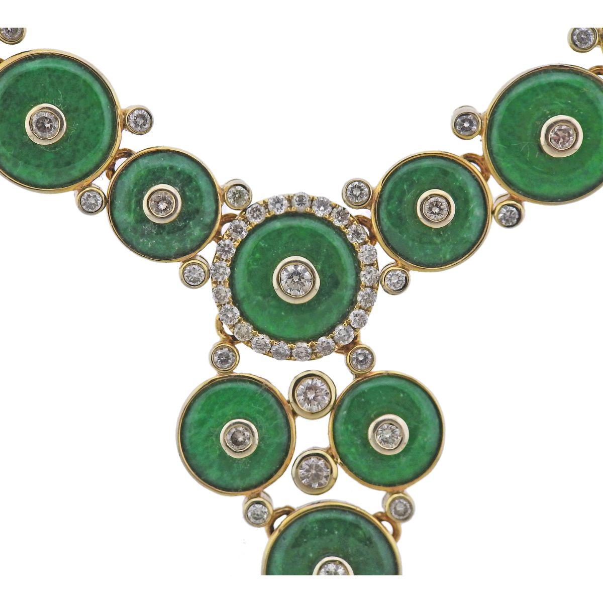 Women's Gold Jade Diamond Necklace Earrings Set
