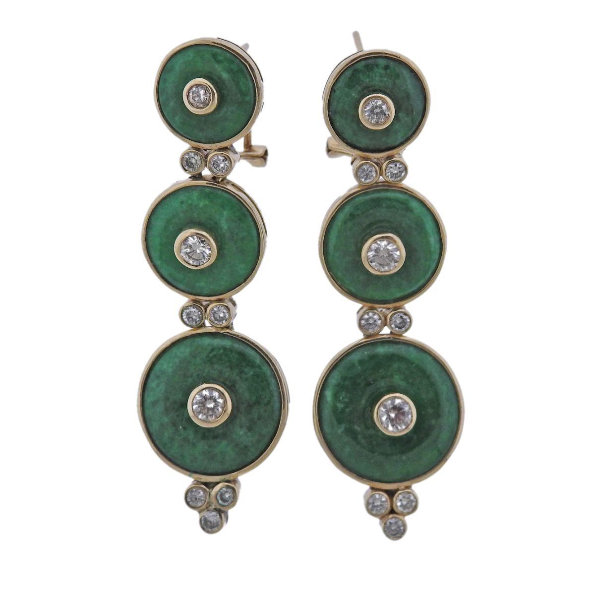 Gold Jade Diamond Necklace Earrings Set 2