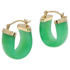 Gold Jade Earrings Huggie Earrings Green Jade 14 Karat Yellow Gold