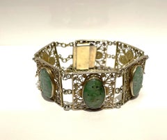 Gold & Jade Filigree Estate Retro Bracelet