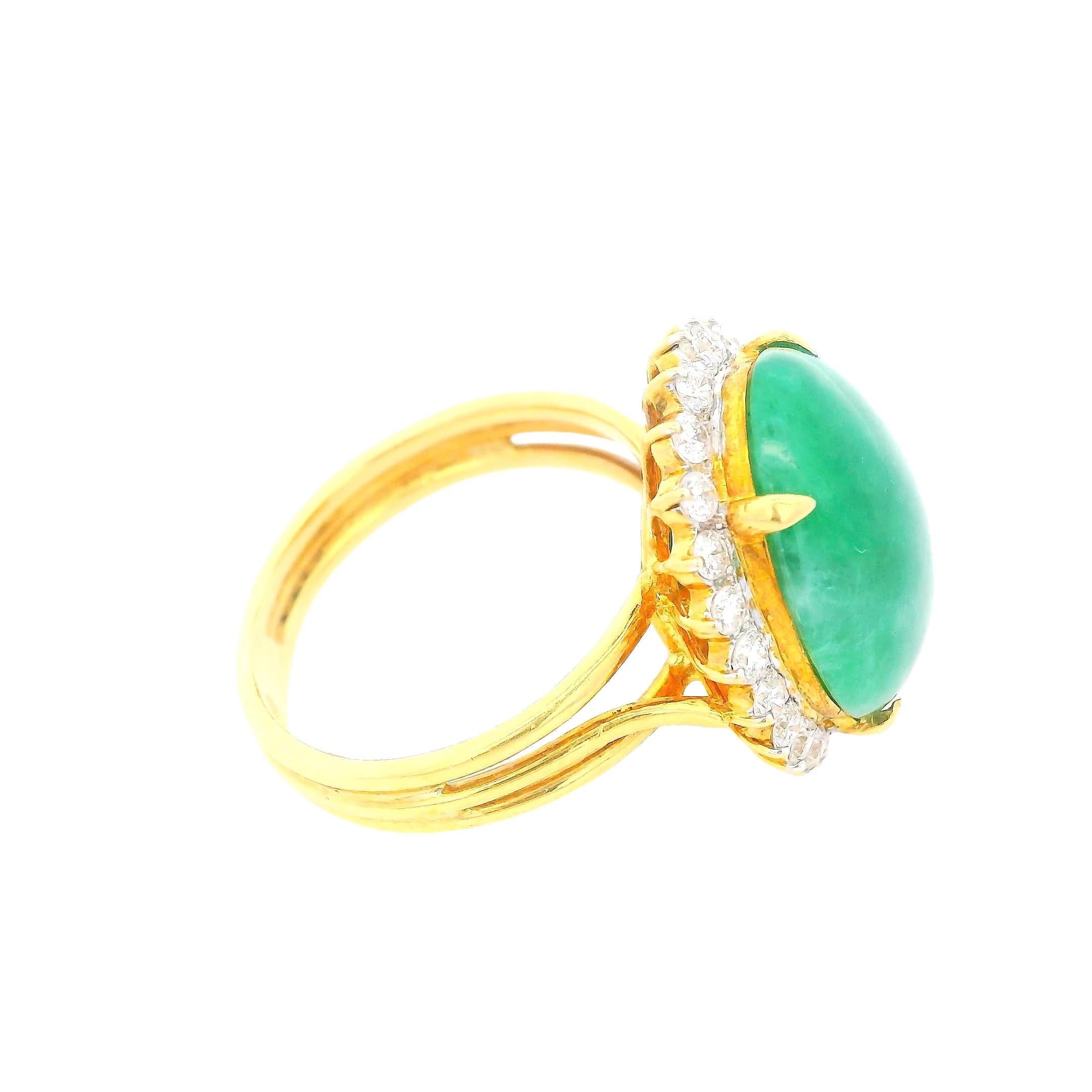 Cabochon Gold Jade Ring W/24 Diamonds For Sale