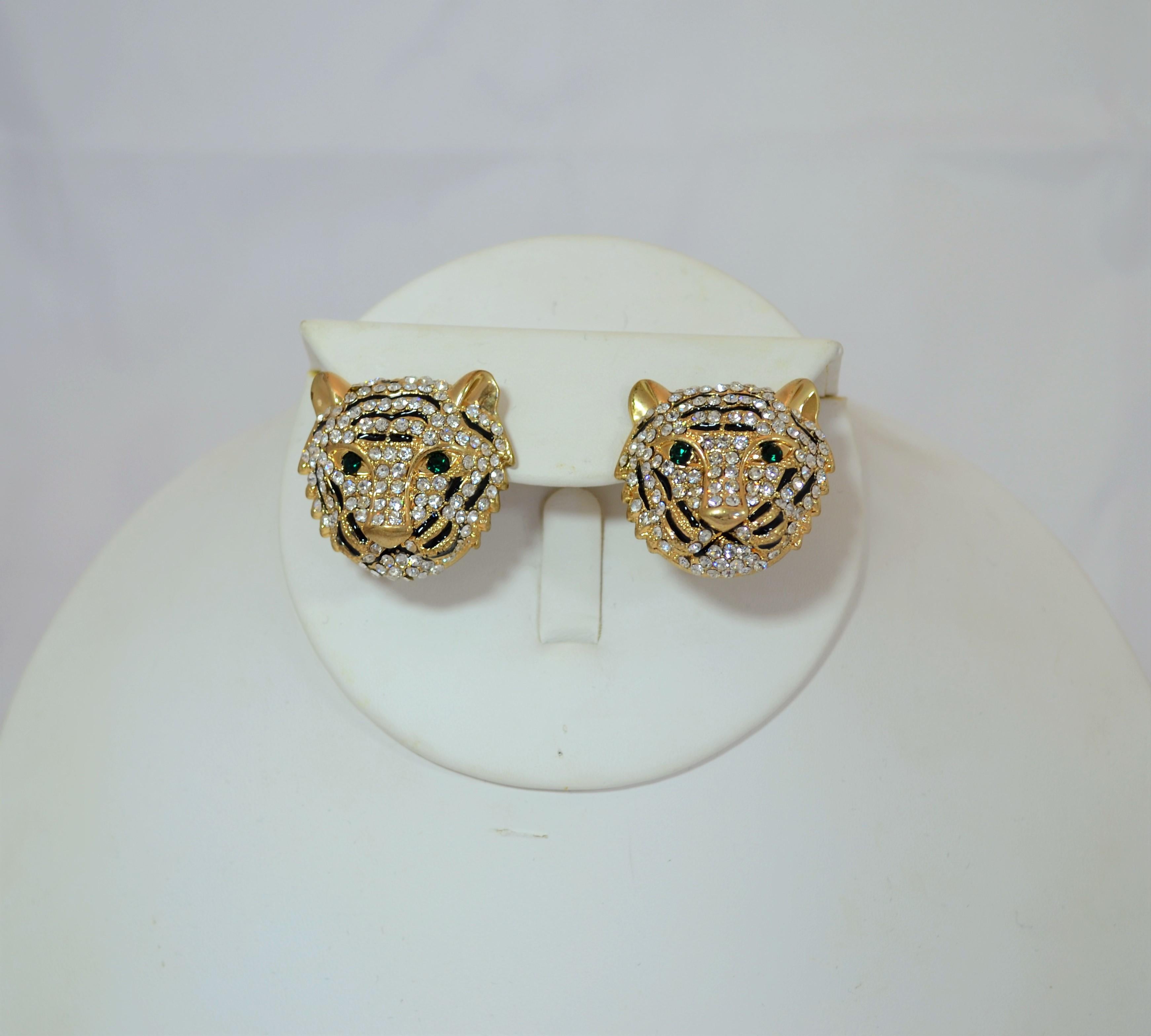 Gold Jaguar Necklace and Earrings Set with Rhinestones 5