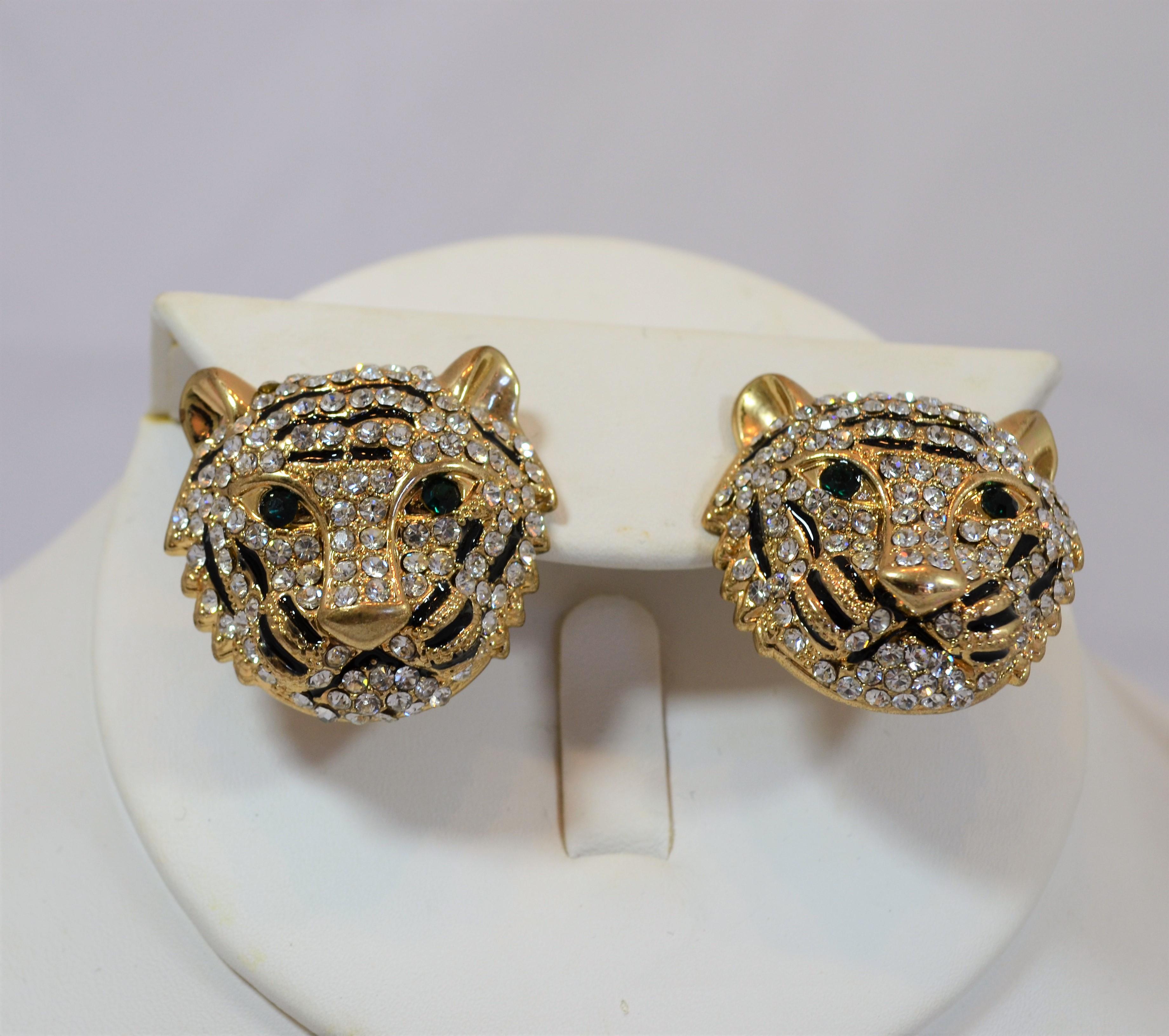 Gold Jaguar Necklace and Earrings Set with Rhinestones 6