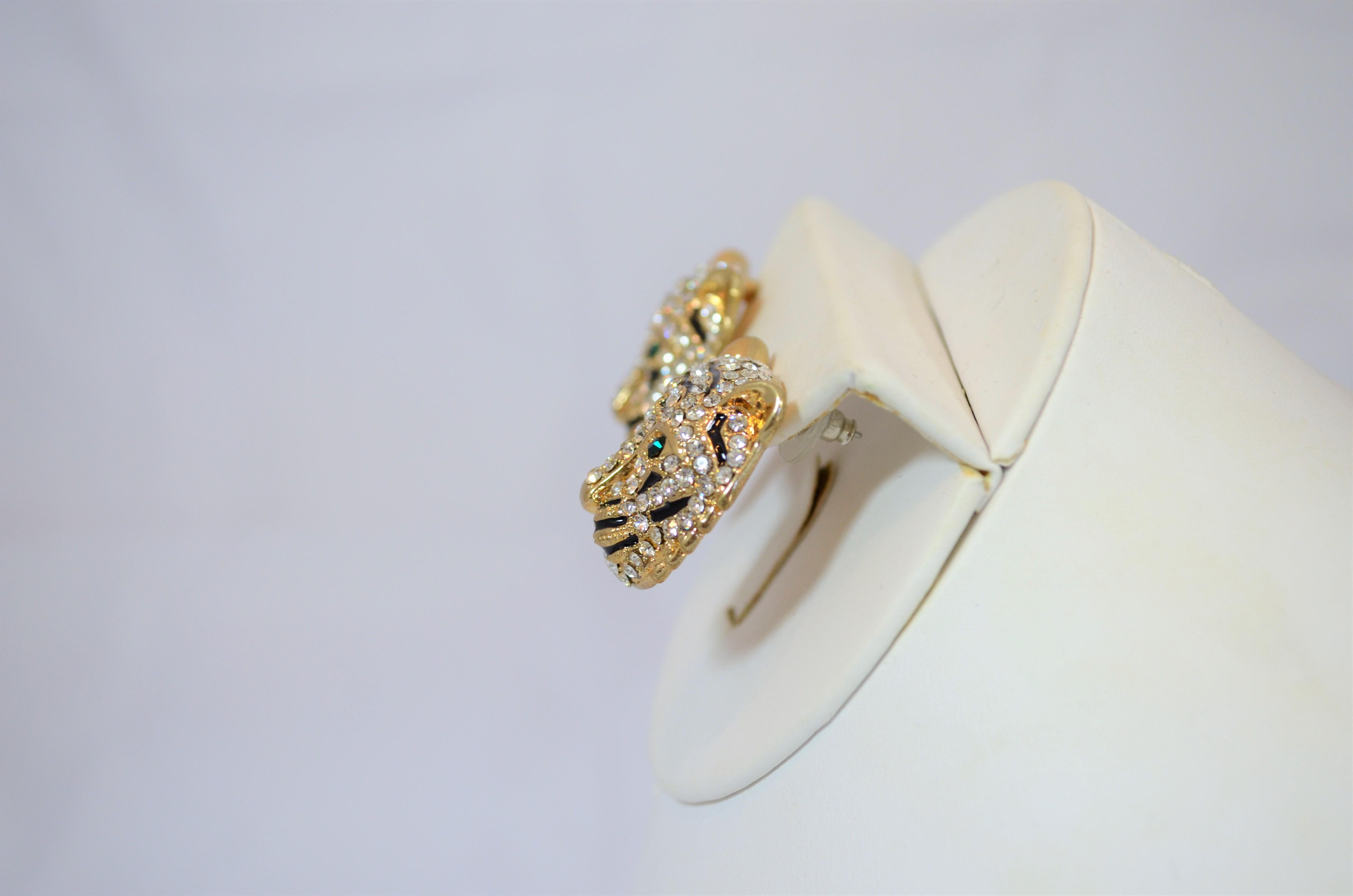 Gold Jaguar Necklace and Earrings Set with Rhinestones 7