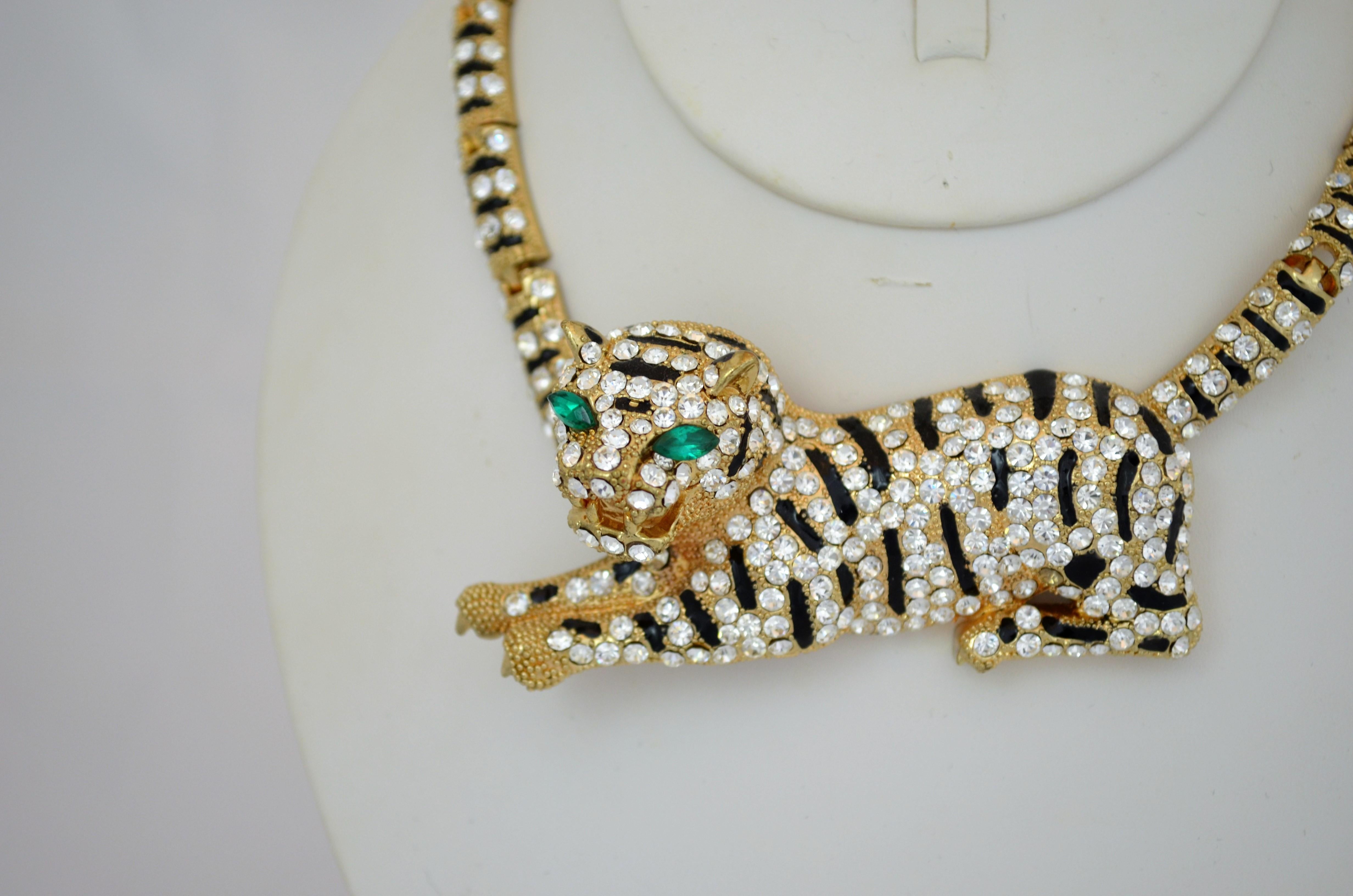 Gold Jaguar Necklace and Earrings Set with Rhinestones 3