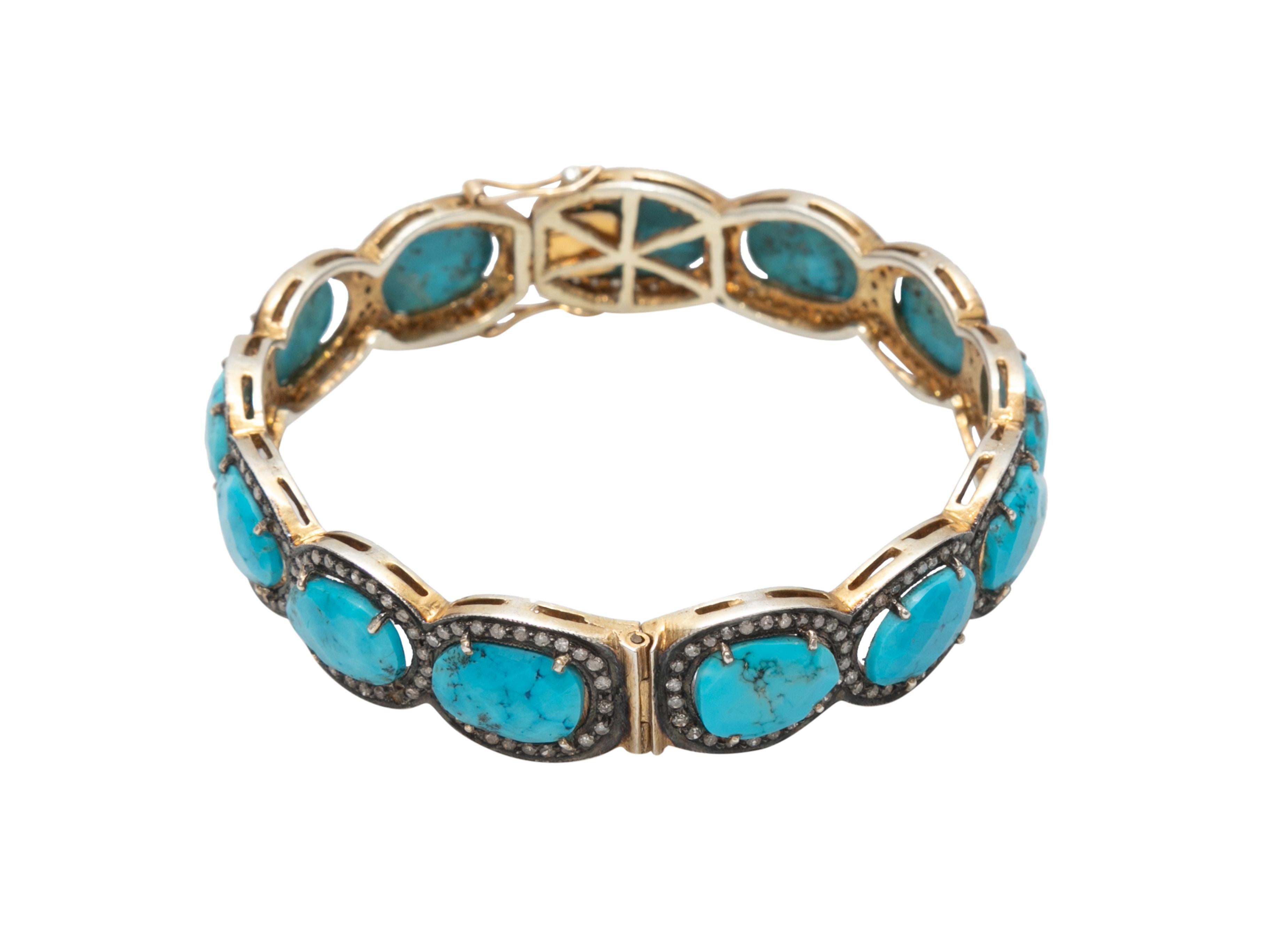 Gold turquoise and pave diamond cuff bracelet by Jennifer Miller.