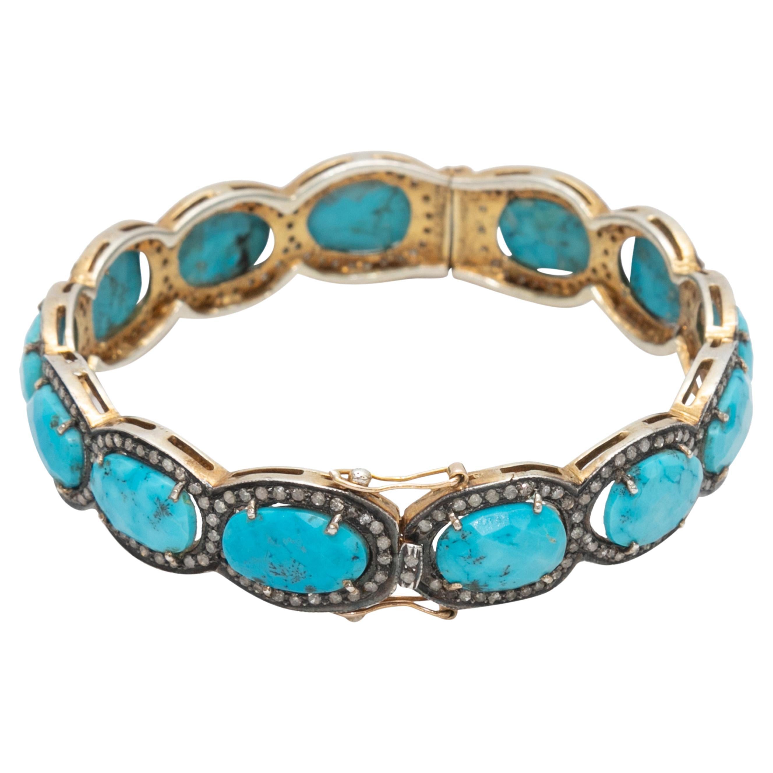 Gold Jennifer Miller Turquoise & Diamond Cuff Bracelet