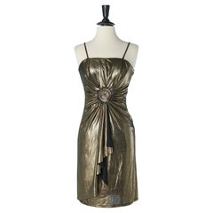 Gold jersey cocktail dress with beadwork ROBERTO CAVALLI