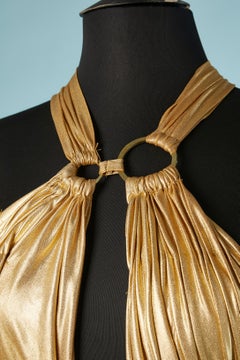 Gold jersey evening dress with draped and metal rings Roberto Cavalli