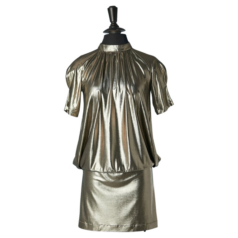 Gold jersey lam cocktail mini dress Just Cavalli For Sale at 1stDibs