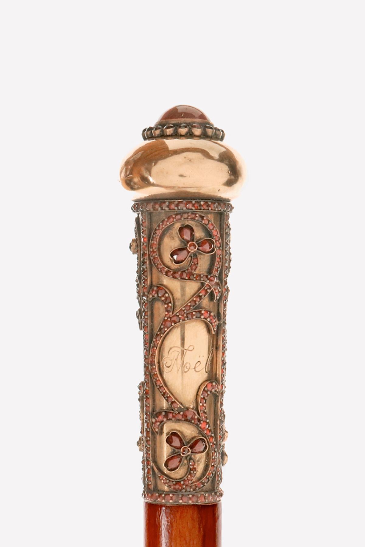 Bâton de marche en or avec pierre en grenat. Par Antoine Bricteux, France 1901. en vente 6