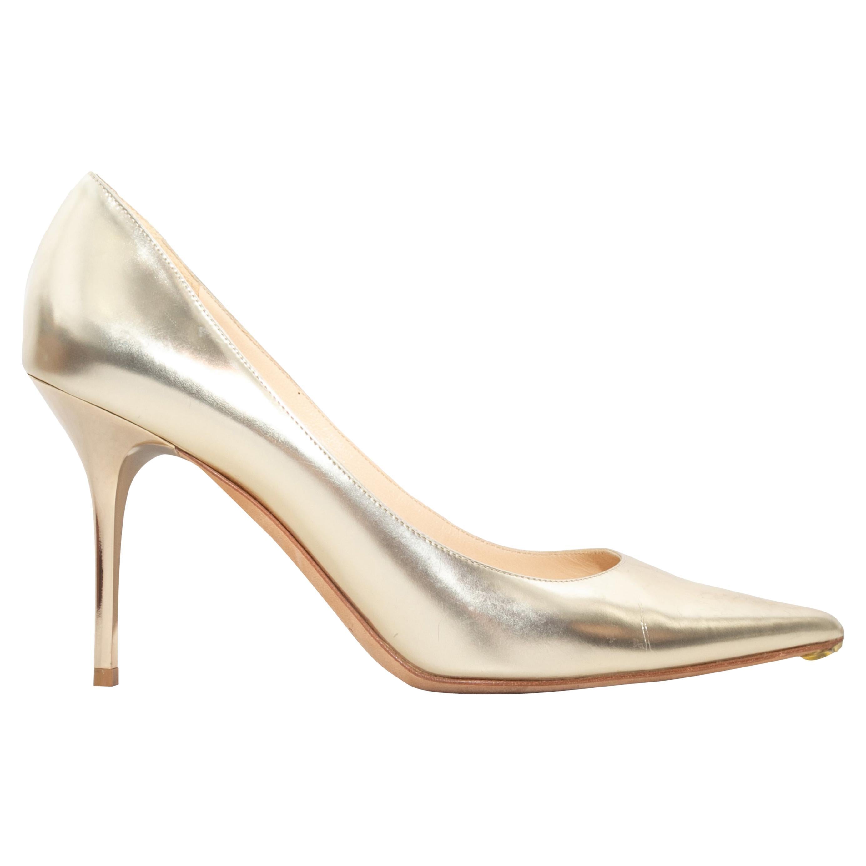 Gold Jimmy Choo Anouk Metallic Pointed-Toe Pumps Size 37.5
