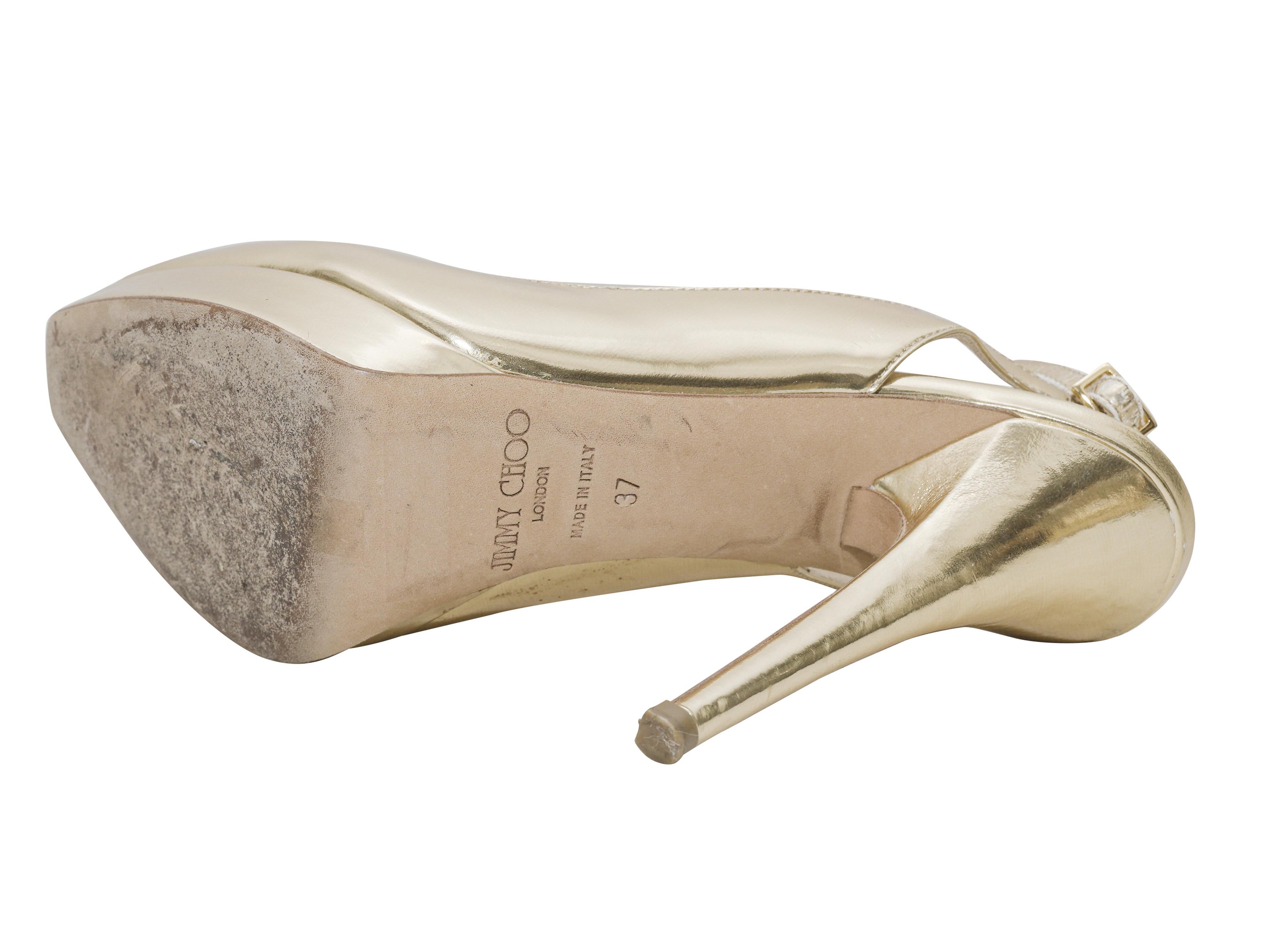 Jimmy Choo - Escarpins à plateforme à bout ouvert, dorés, taille 37 Pour femmes en vente