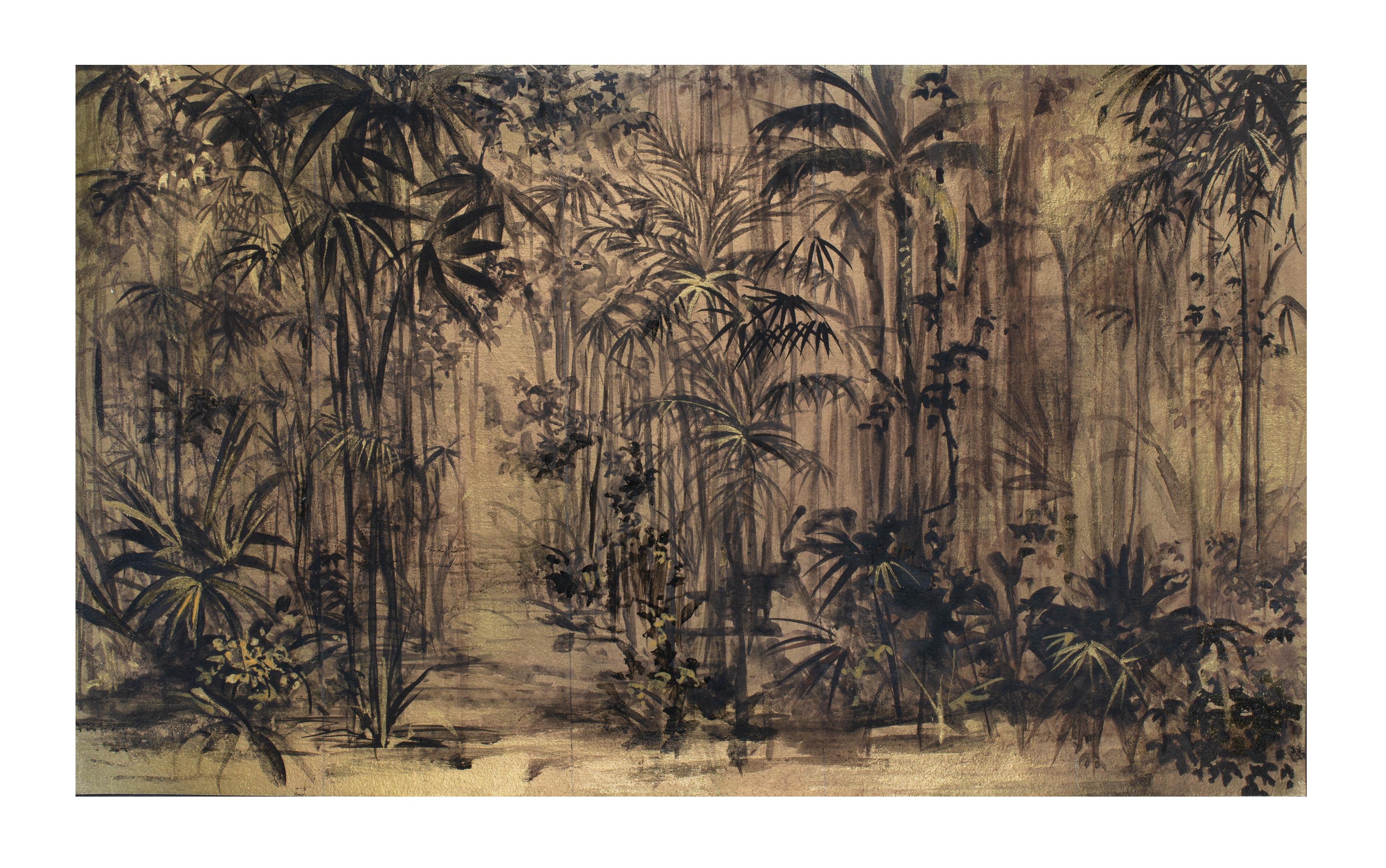 Dipinto a mano Gold Jungle, Carta da parati dipinta a mano - Made in Italy - personalizzabile in vendita