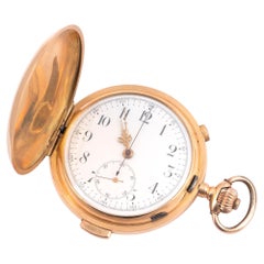 Gold Keyless Wind Carillon Minute Repeating Chronograph Full Hunter Pocket Watch