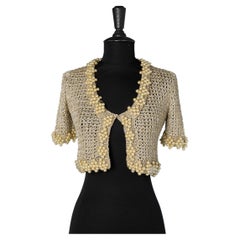 Gold knit lurex and pearls short cardigan Loris Azzaro 