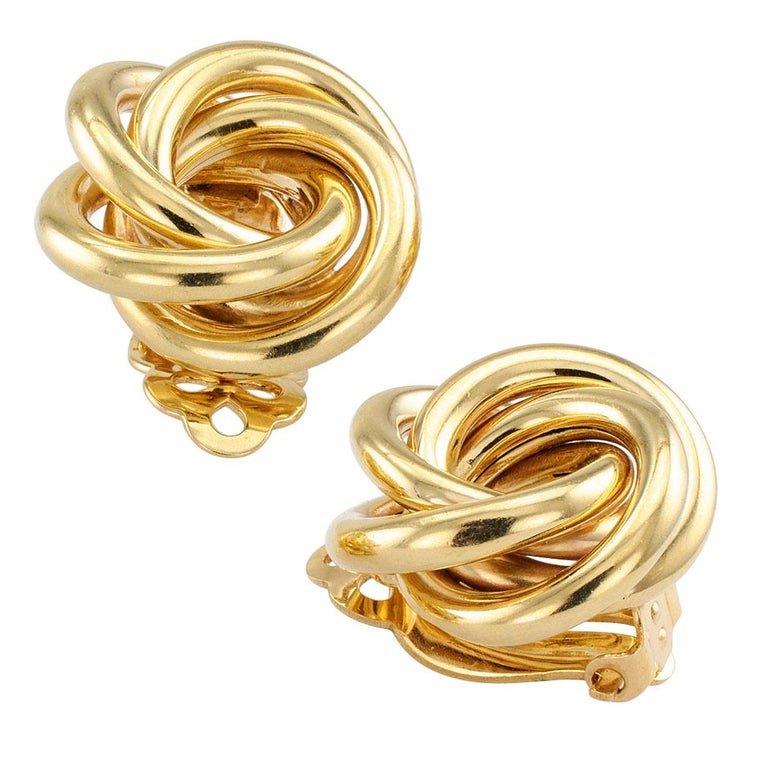 Gold Knot Clip on Earrings at 1stDibs