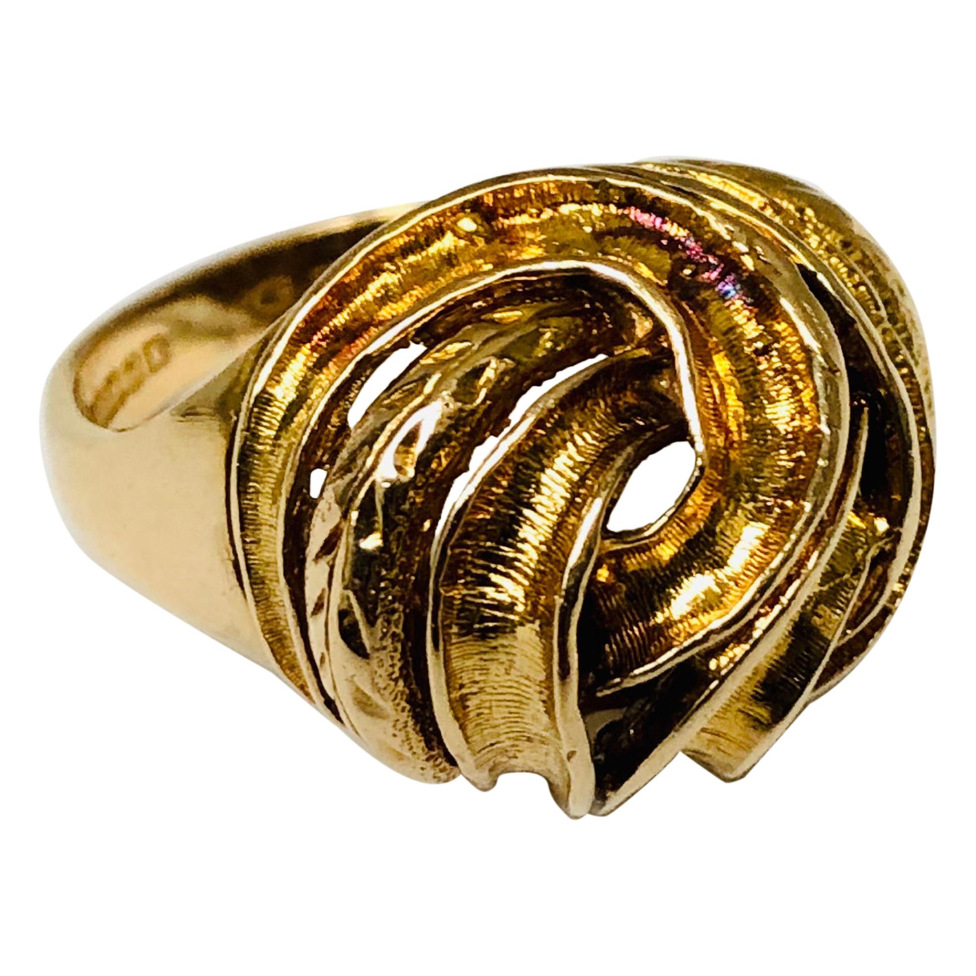 Gold Knot Dome Ring, 9 Karat Gold, Made in England For Sale