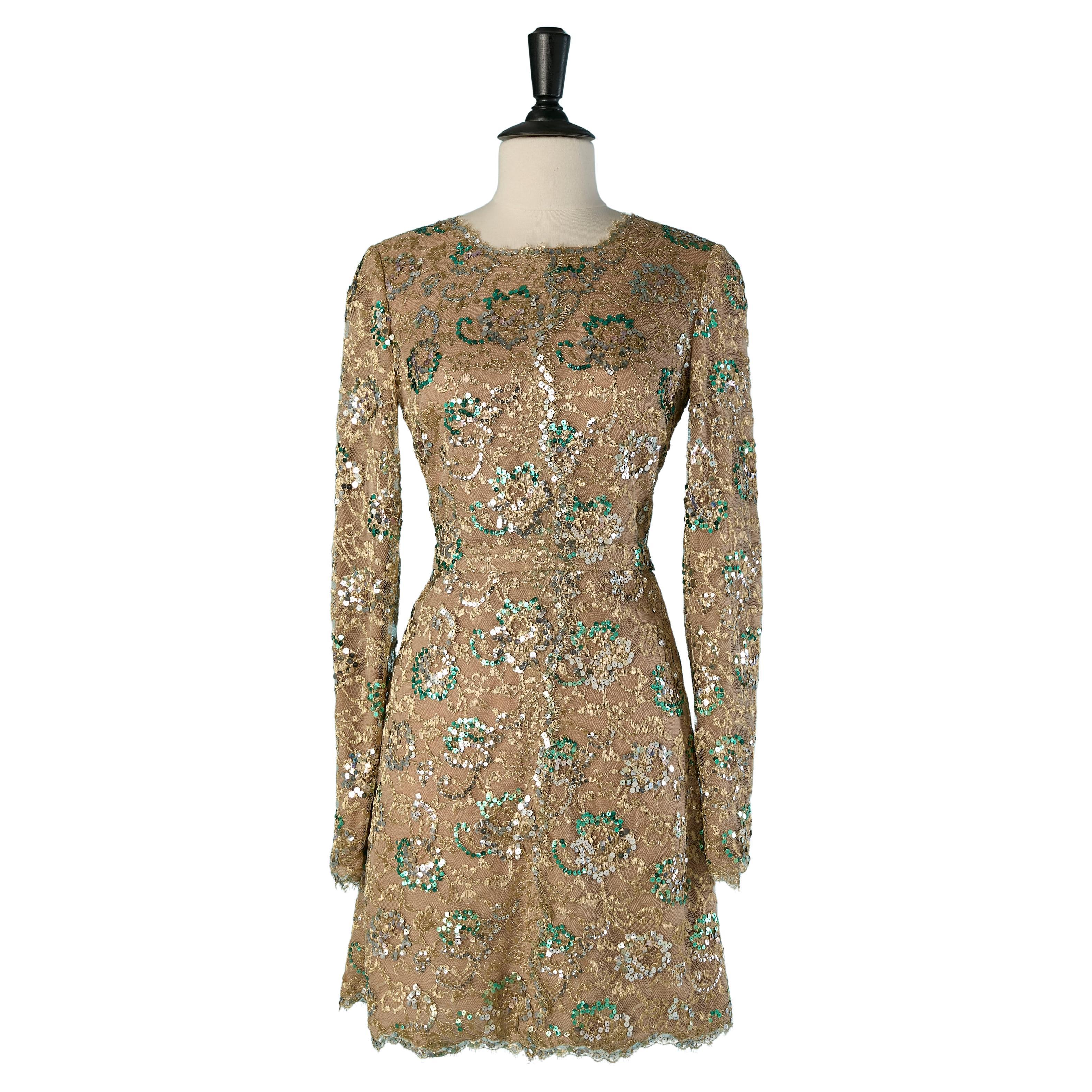 Gold lace cocktail dress with sequin embellishment CHANEL BOUTIQUE
